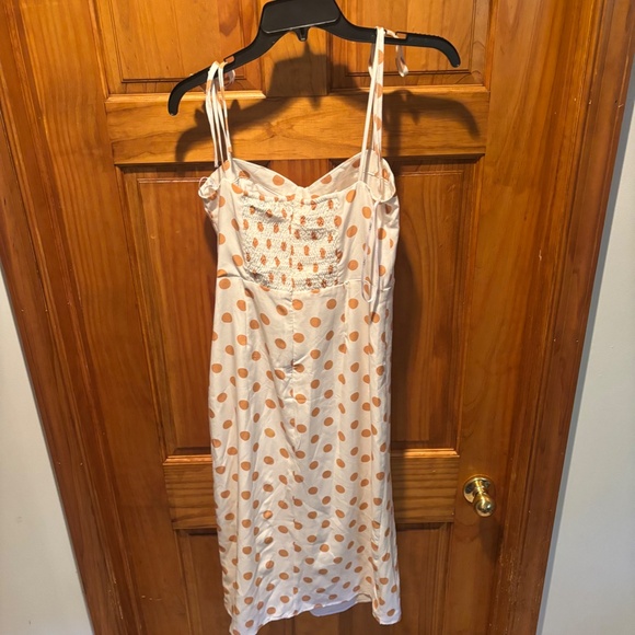 Lulus Ready To Treat White Polka Dot Tie Strap Bustier Midi Dress Medium NWT - Picture 3 of 7